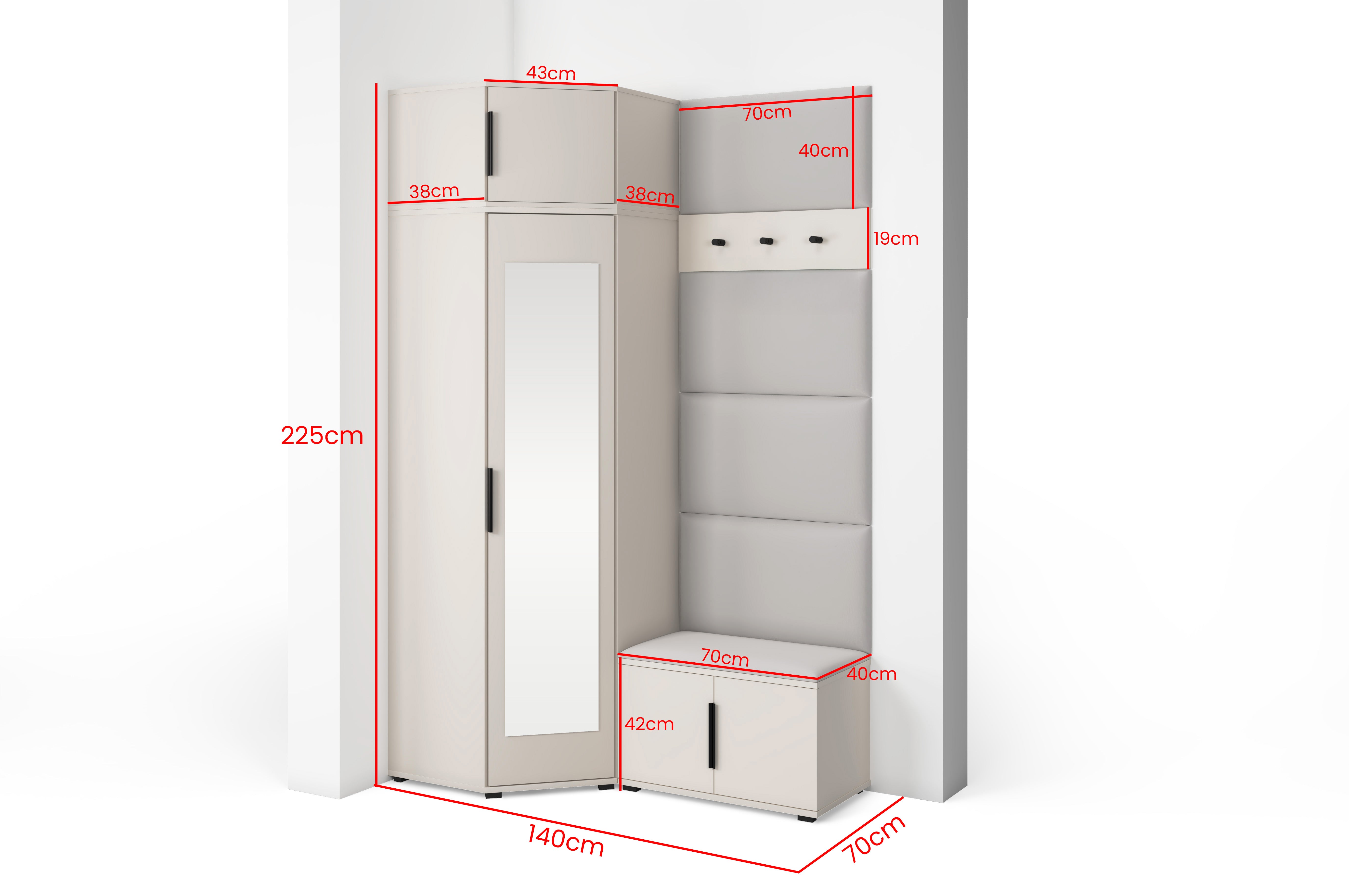 PK Bianco 18 Hallway Wardrobe Set - Upholstered Panels in Various Colours