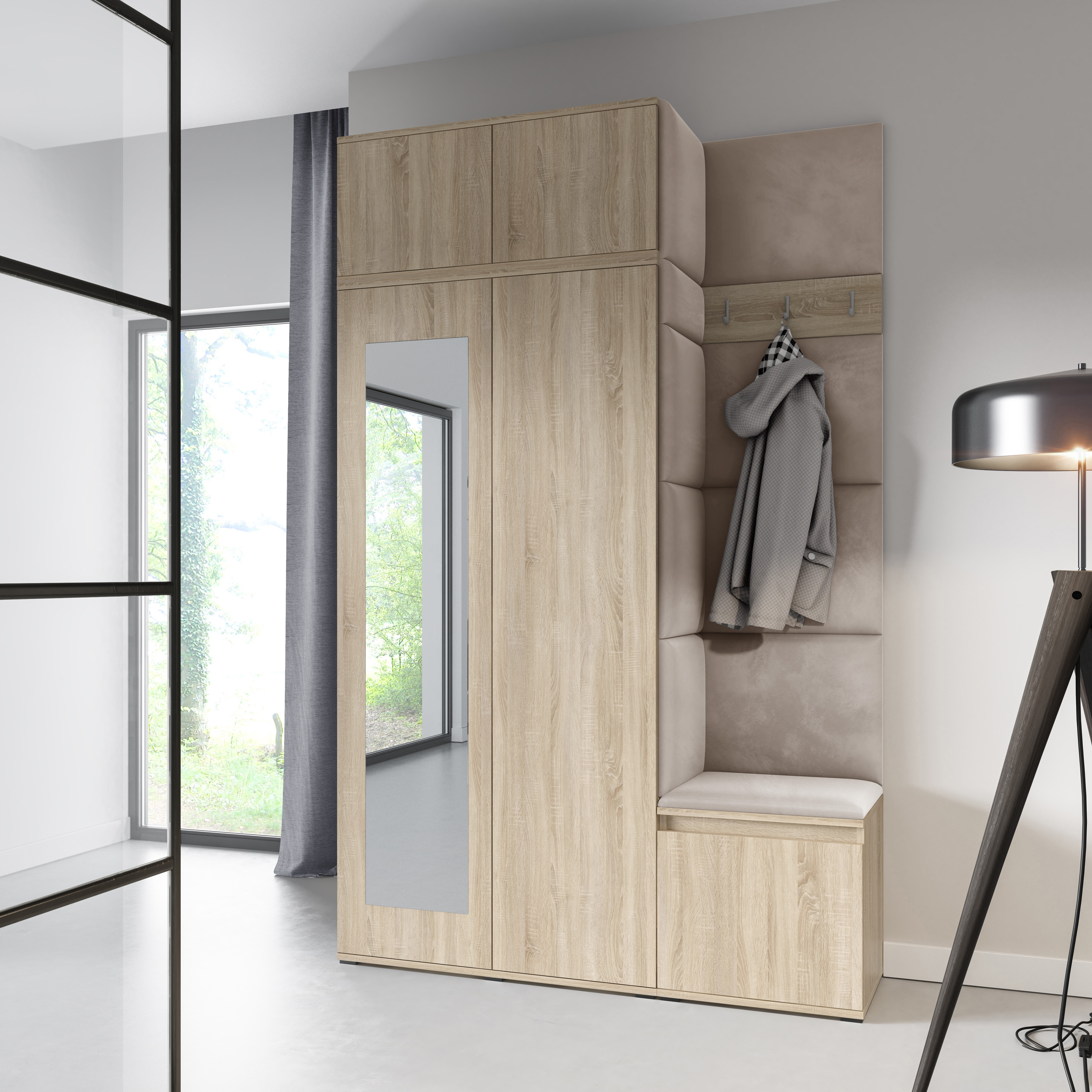 PK Emi 20 Hallway Wardrobe Sonoma Oak - Upholstered Panels in Various Colours