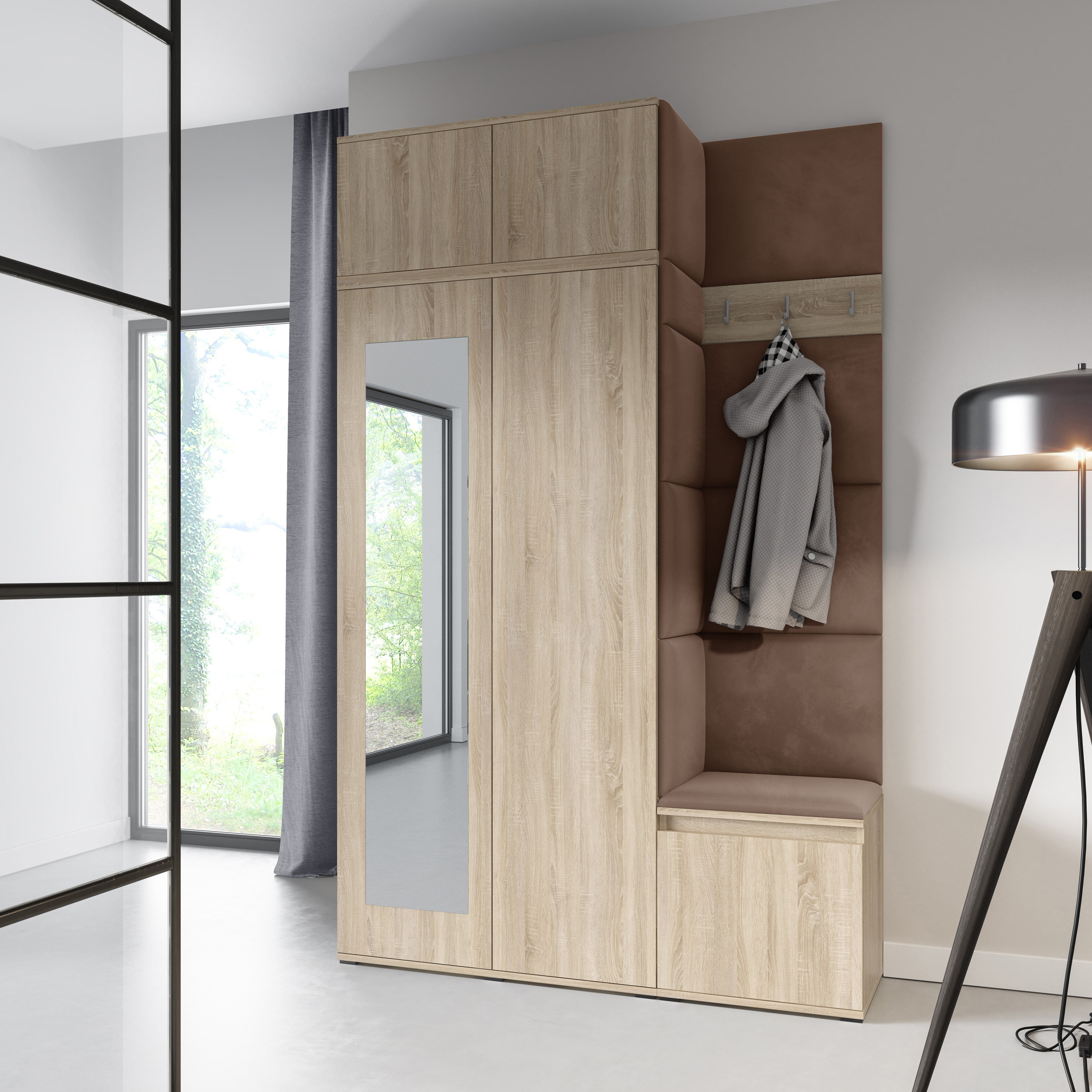 PK Emi 20 Hallway Wardrobe Sonoma Oak - Upholstered Panels in Various Colours