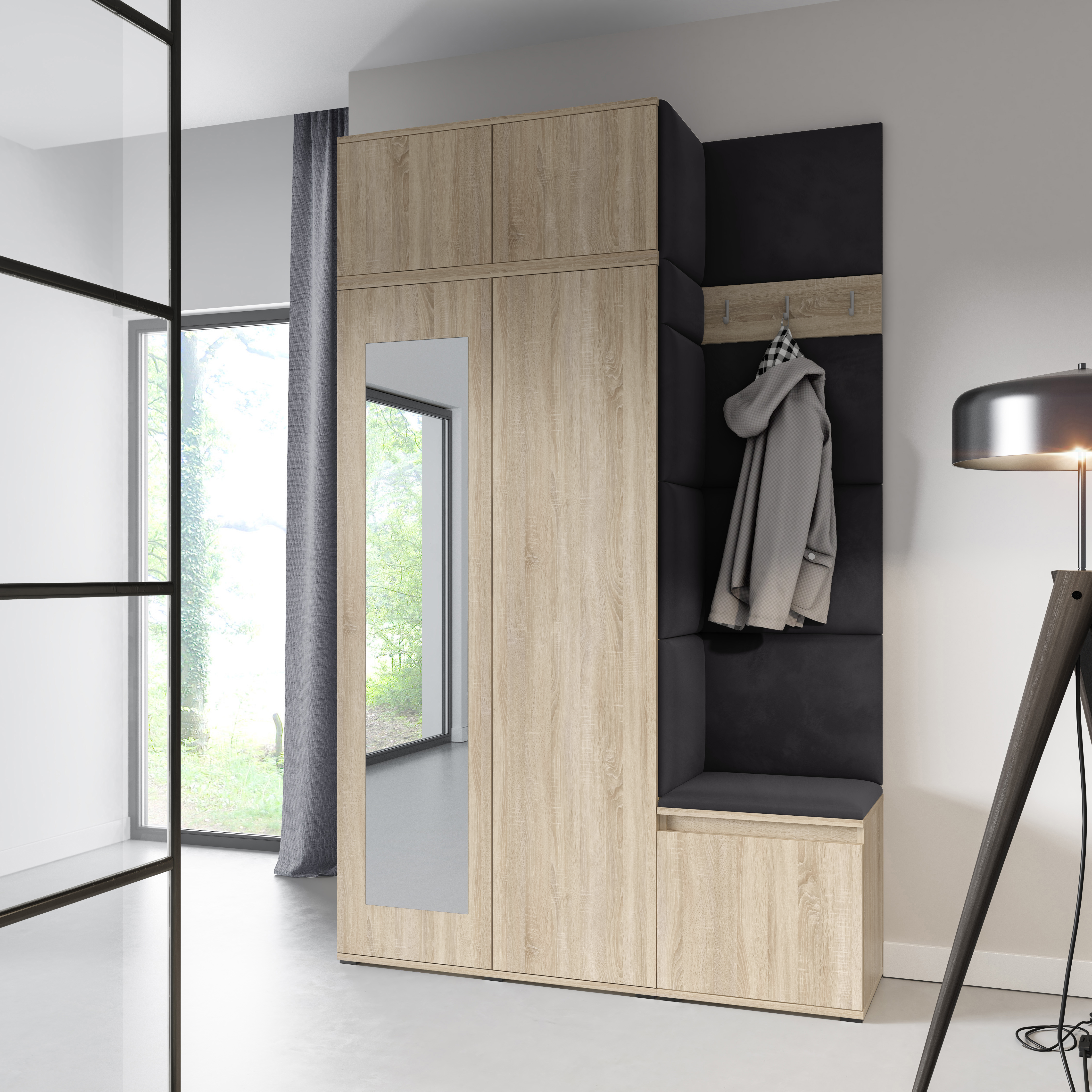 PK Emi 20 Hallway Wardrobe Sonoma Oak - Upholstered Panels in Various Colours