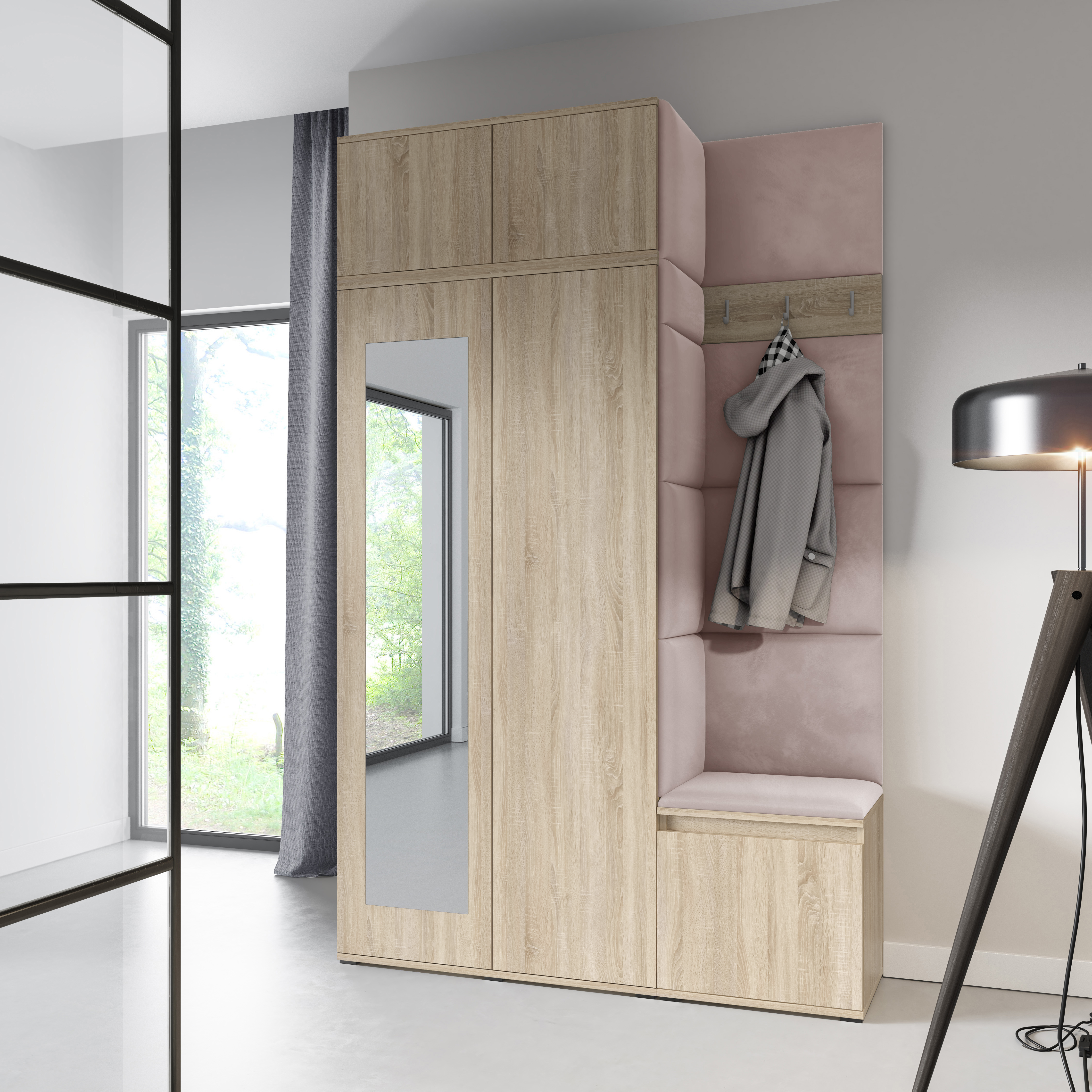 PK Emi 20 Hallway Wardrobe Sonoma Oak - Upholstered Panels in Various Colours