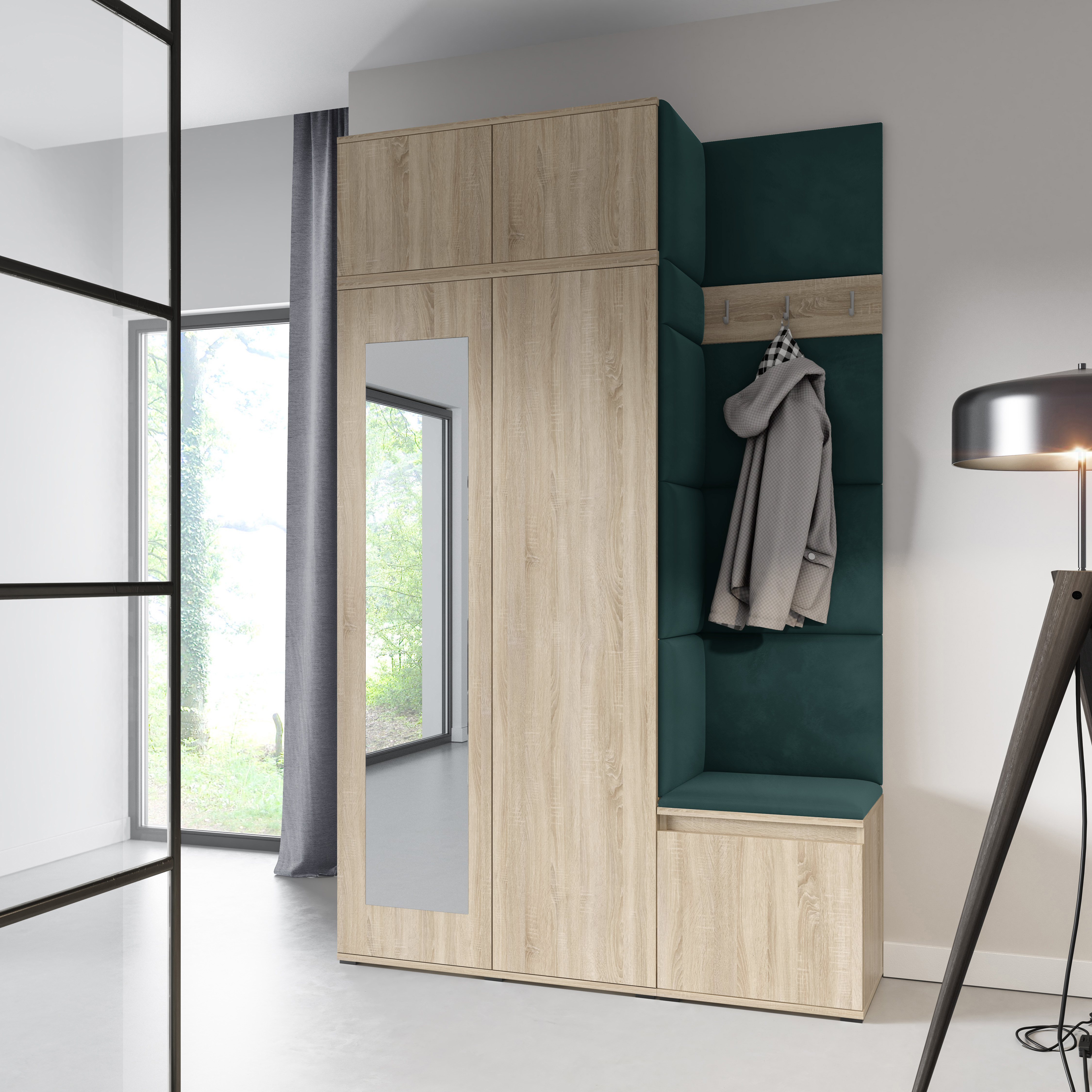 PK Emi 20 Hallway Wardrobe Sonoma Oak - Upholstered Panels in Various Colours