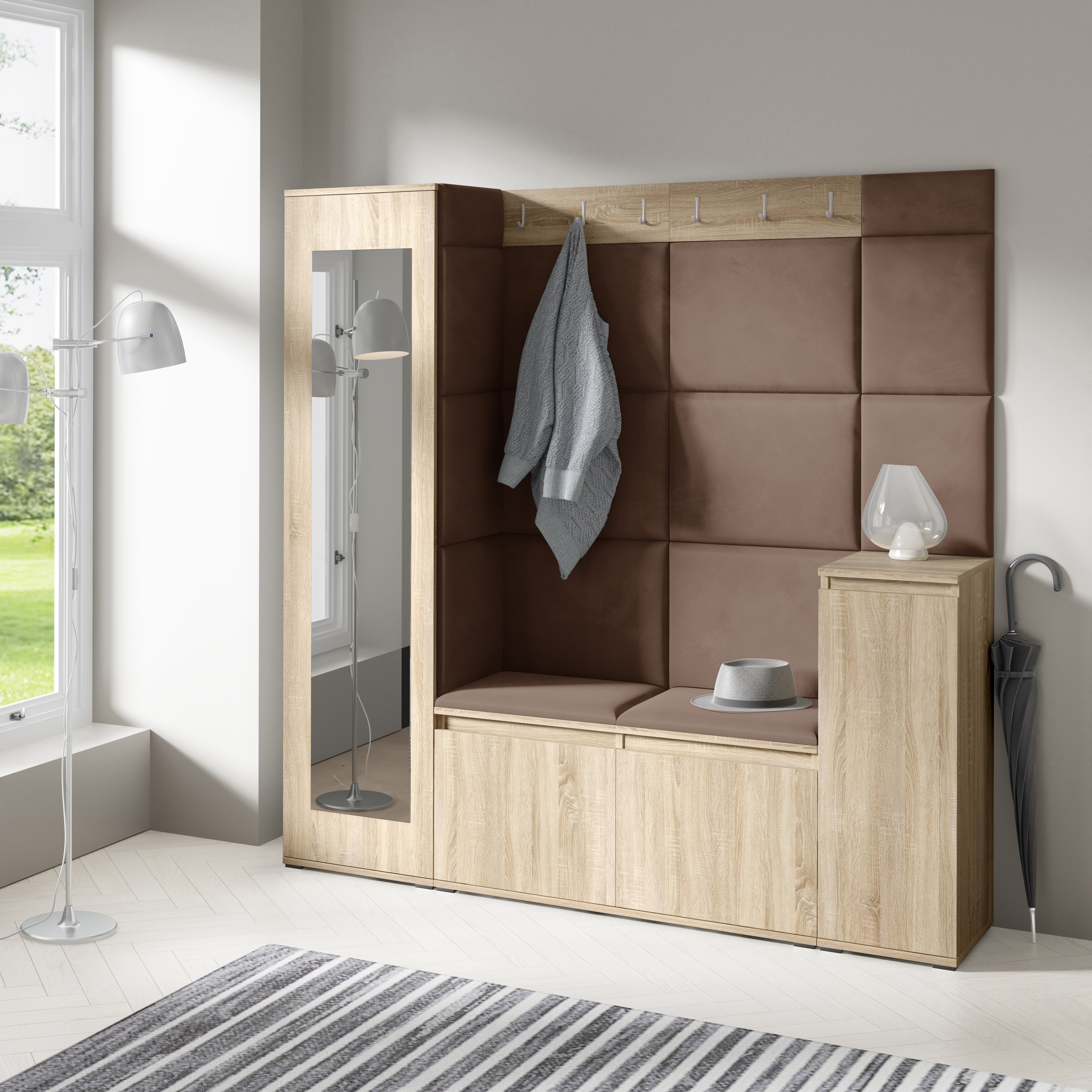 PK Emi 28 Hallway Wardrobe Sonoma Oak - Upholstered Panels in Various Colours