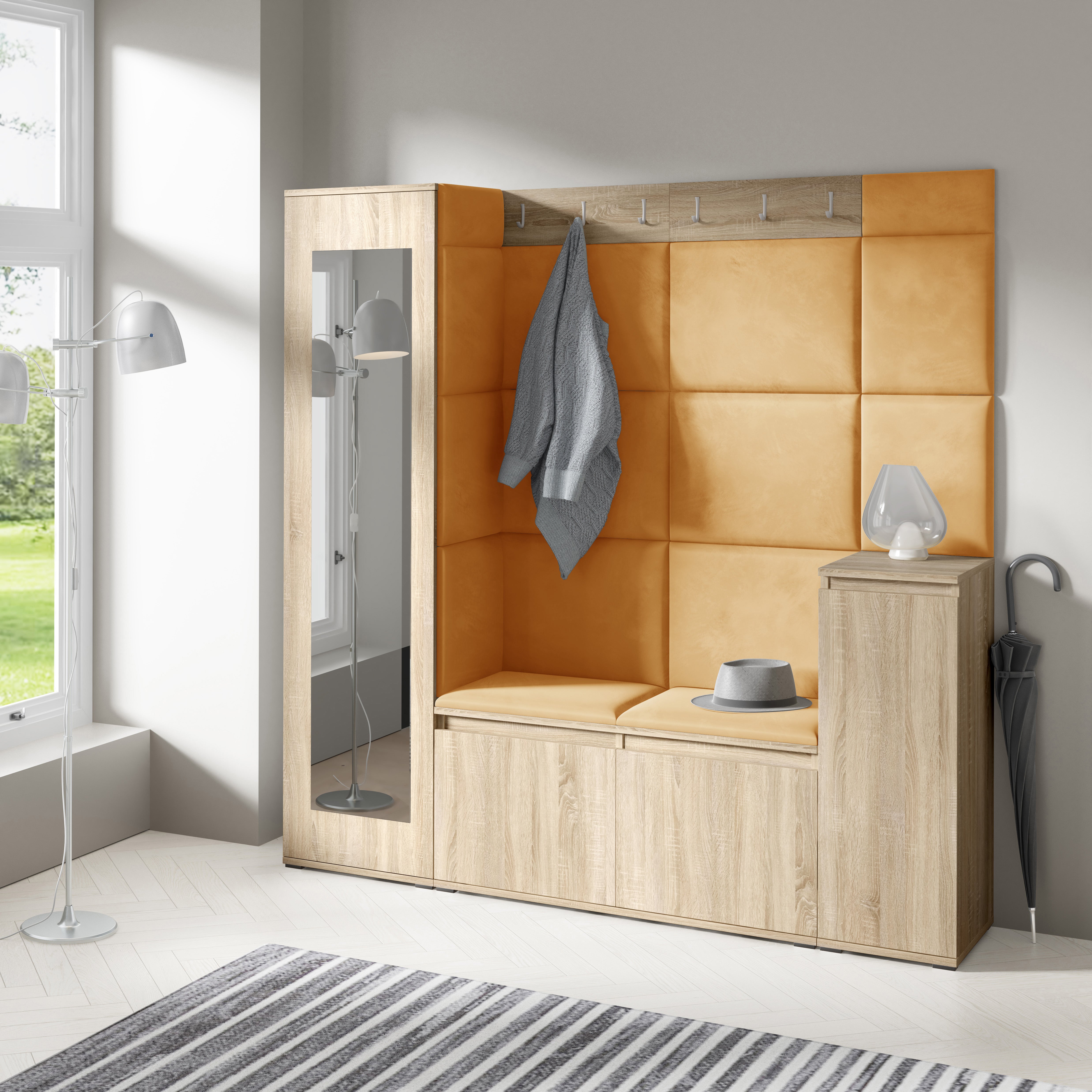 PK Emi 28 Hallway Wardrobe Sonoma Oak - Upholstered Panels in Various Colours