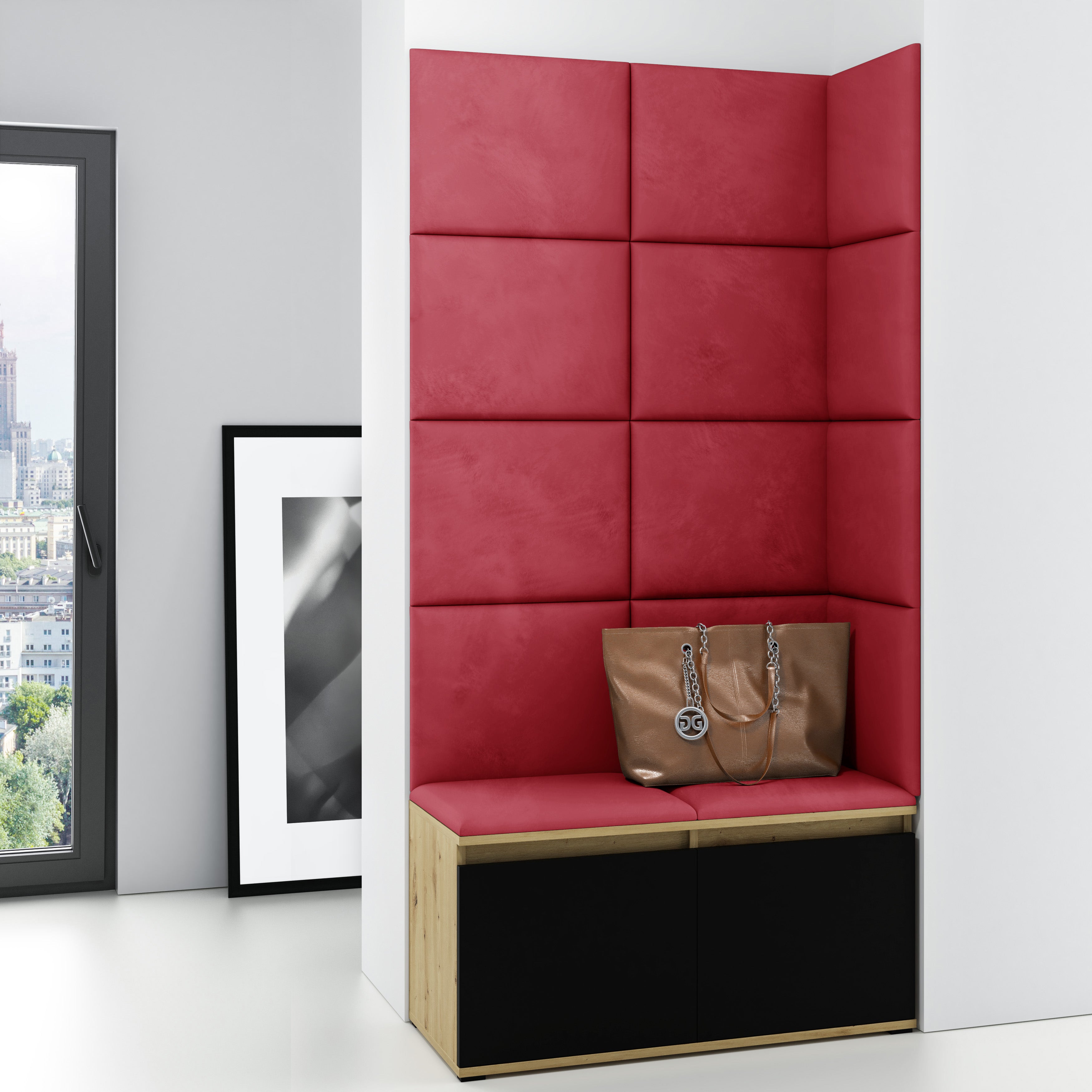 PK Emi 2 Flurschrank Artisan Oak/Schwarz - Gepolsterte Paneele in verschiedenen Farben