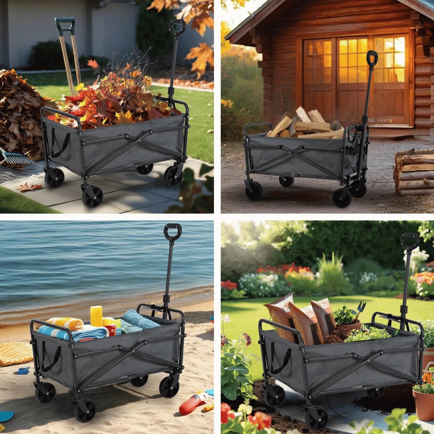 Elite GILBERT Folding Wagon Grey - Portable & Versatile Utility Cart