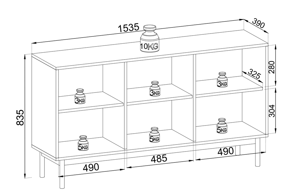 PI Japandi Dreitüriges K154 Sideboard in Eiche Linea
