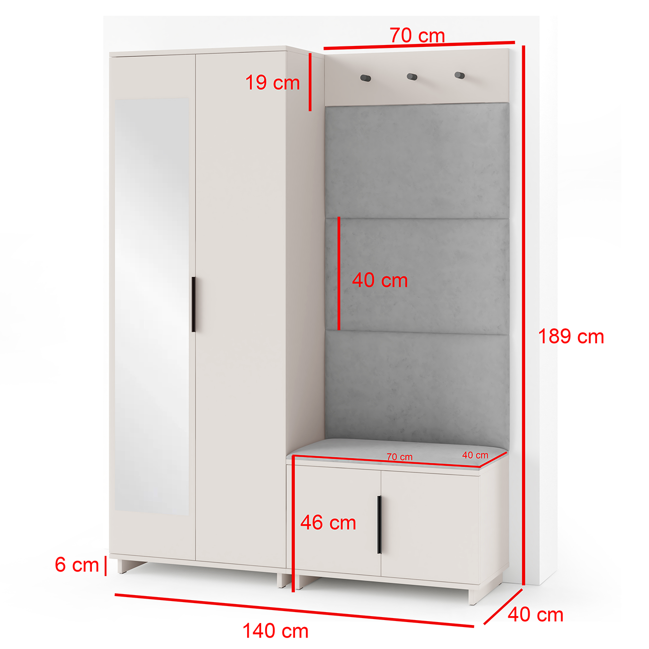 PK Bianco 3 Hallway Wardrobe Set - Upholstered Panels in Various Colours