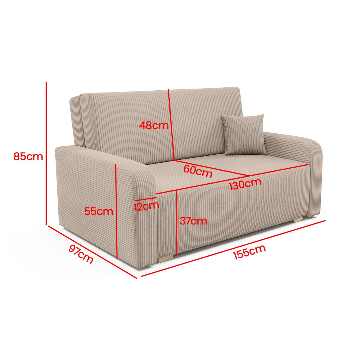 Ness III Schlafsofa – Dreisitzer mit Bettkasten – 130 cm