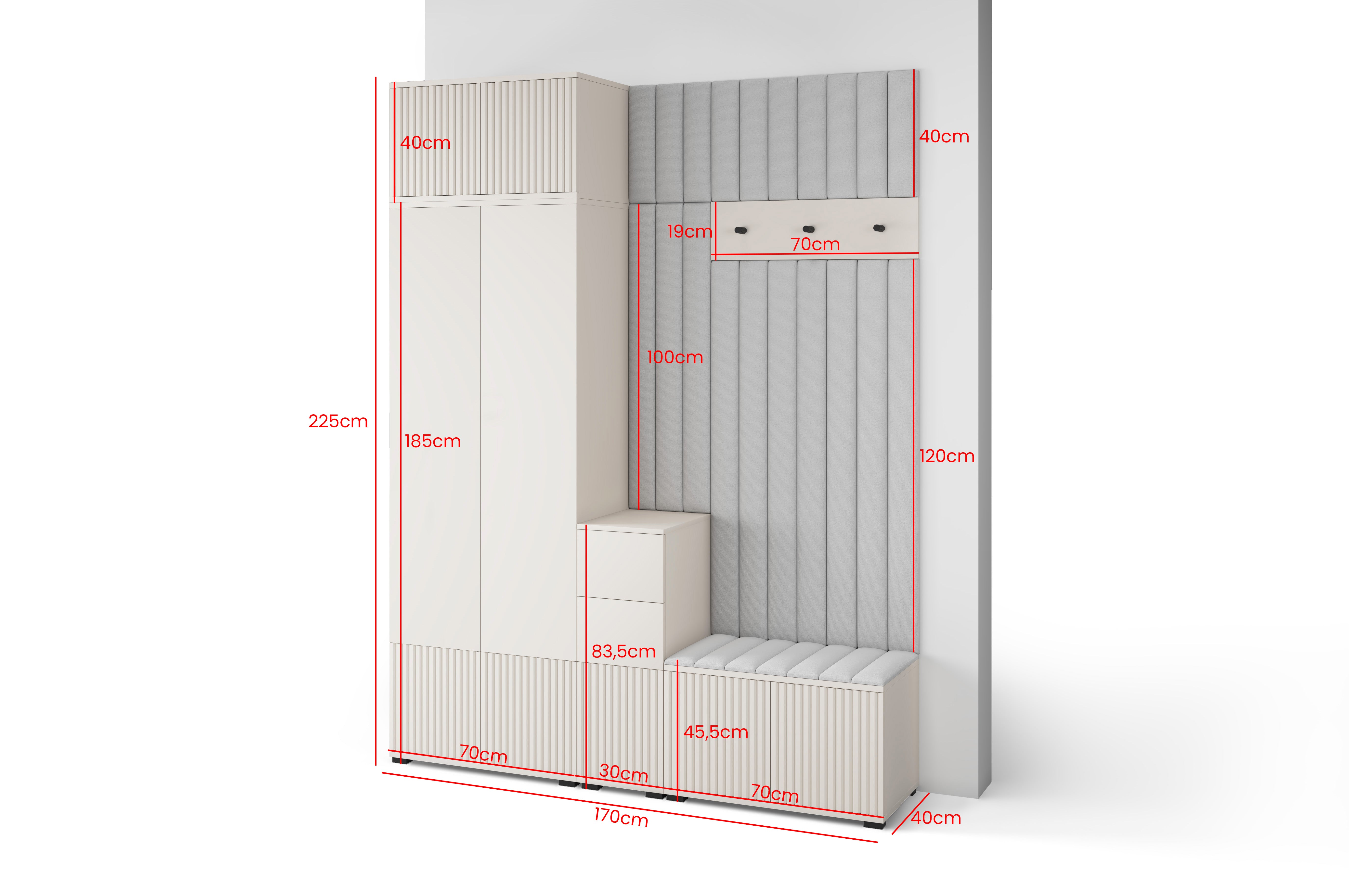 PK Rayo 8 Hallway Wardrobe - Upholstered Panels in Various Colours