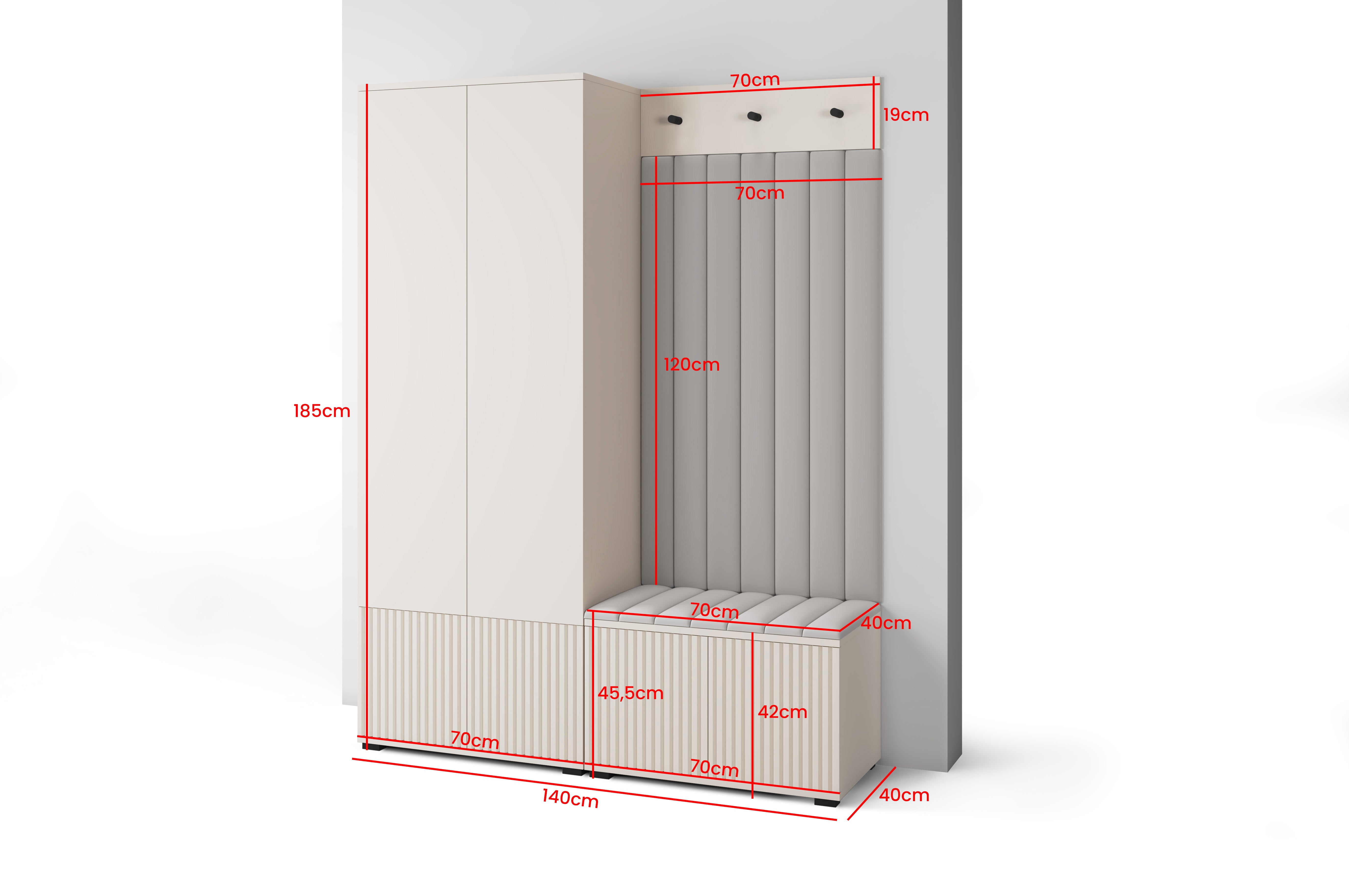 PK Rayo 1 Hallway Wardrobe - Upholstered Panels in Various Colours