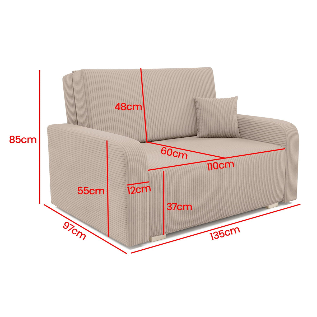 Schlafsofa Ness II – 2-Sitzer mit Stauraum