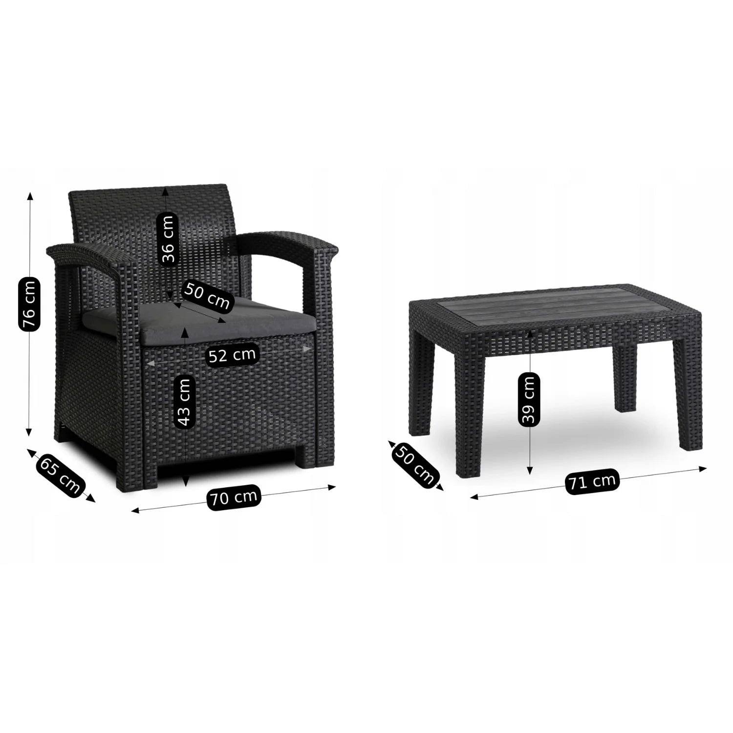 Elite COLUMBIA Gartenmöbel-Set – Schwarz &amp; Dunkelgrau