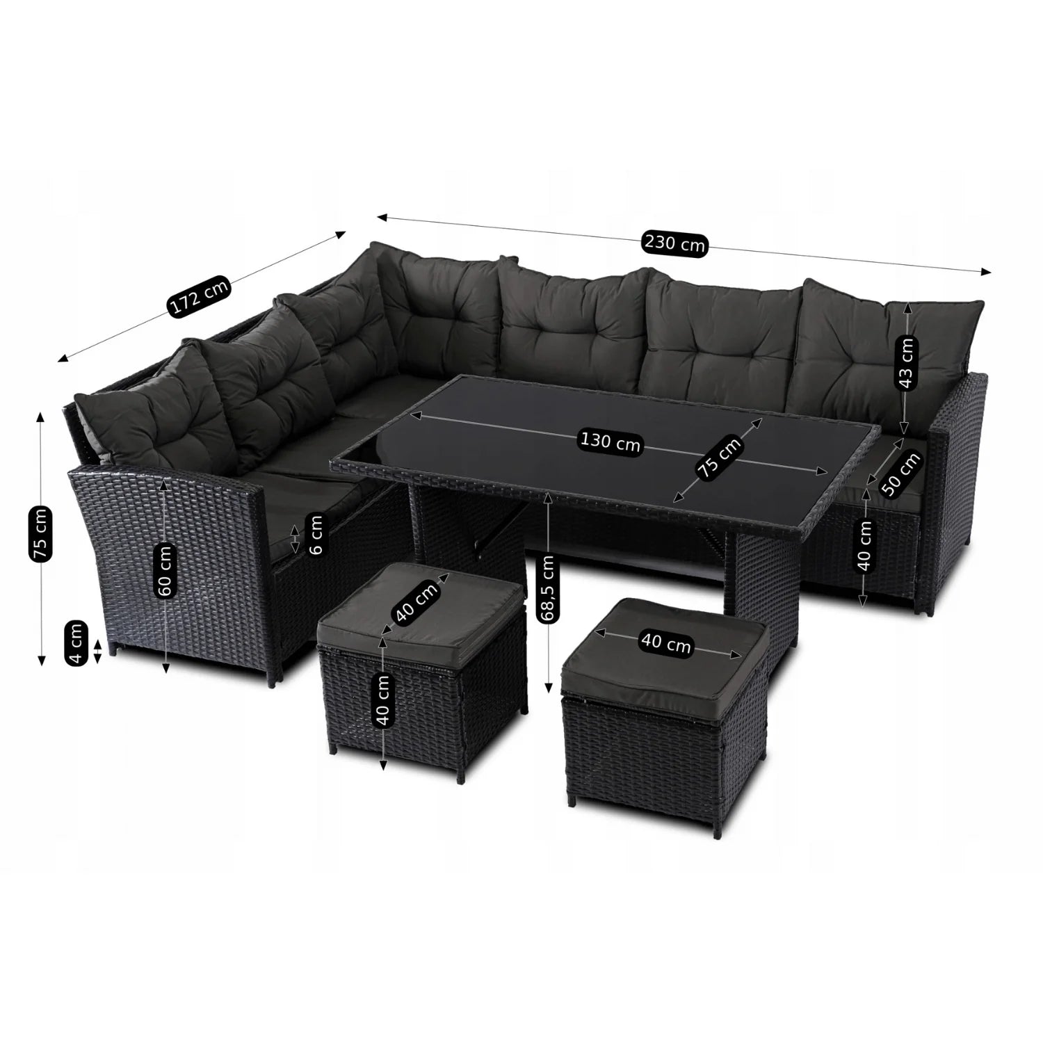 Elite DALLAS Outdoor Furniture Set  Black/Dark Grey - Luxury Rattan Garden Loung