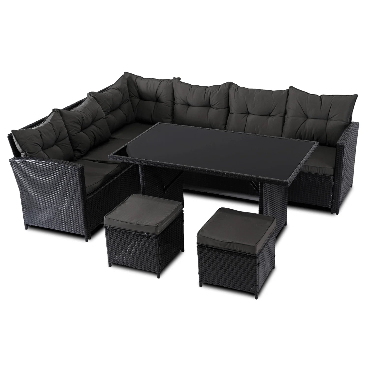 Elite DALLAS Outdoor Furniture Set  Black/Dark Grey - Luxury Rattan Garden Loung
