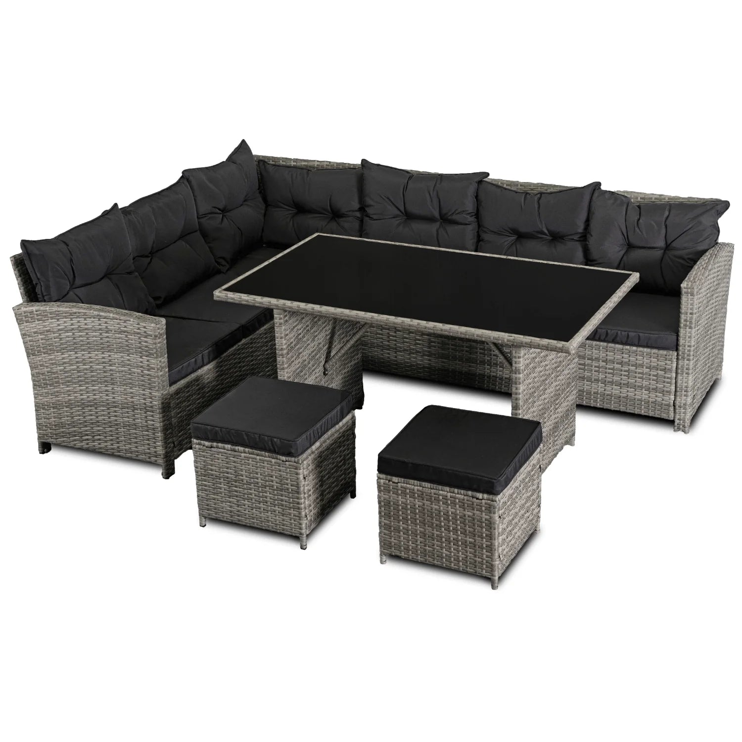 Elite DALLAS Gartenmöbel-Set Grau/Schwarz – Luxuriöse Rattan-Gartenlounge
