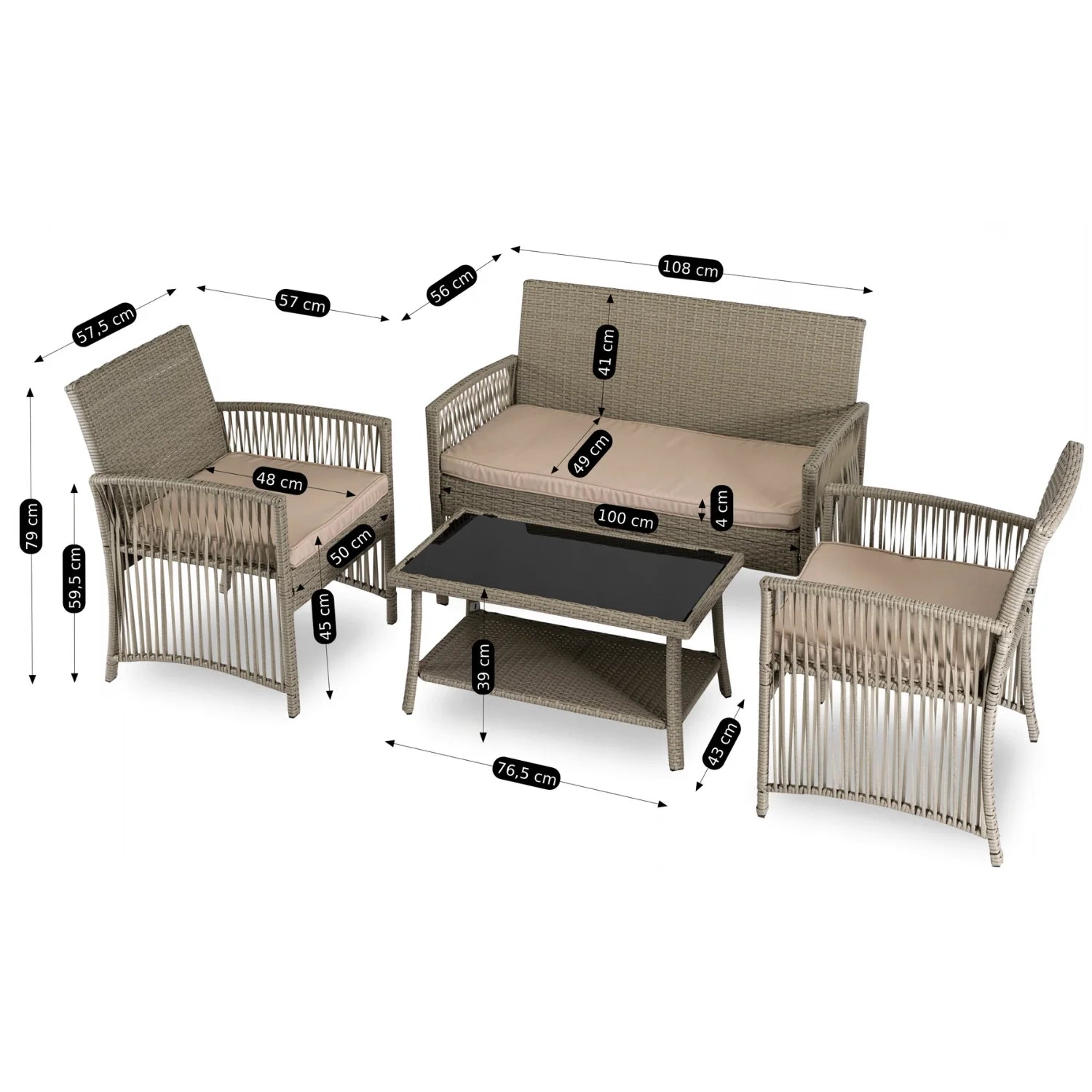 Elite FILADELFIA Gartenmöbel-Set – Grau &amp; Beige