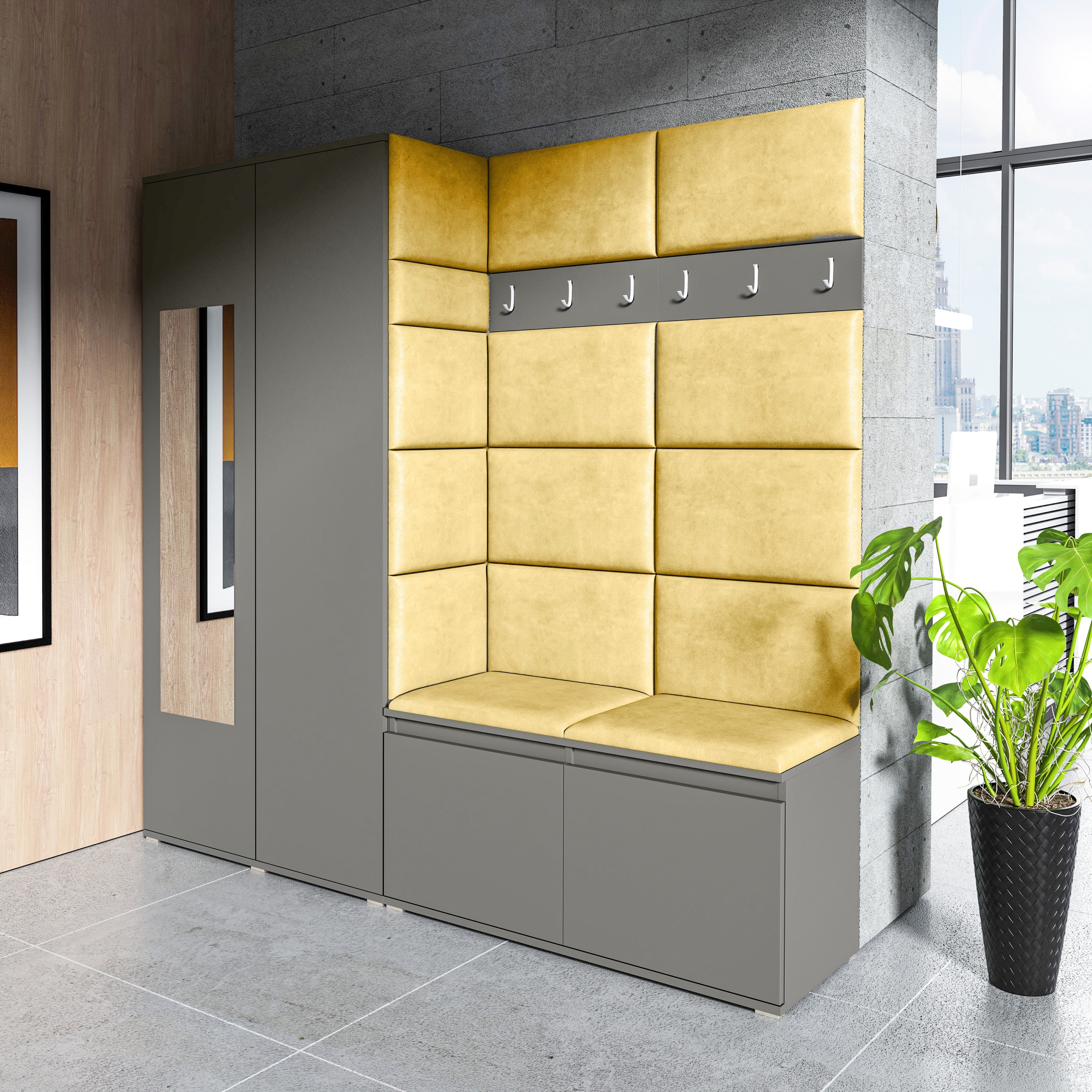 PK Emi 8 Hallway Wardrobe Graphite - Upholstered Panels in Various Colours