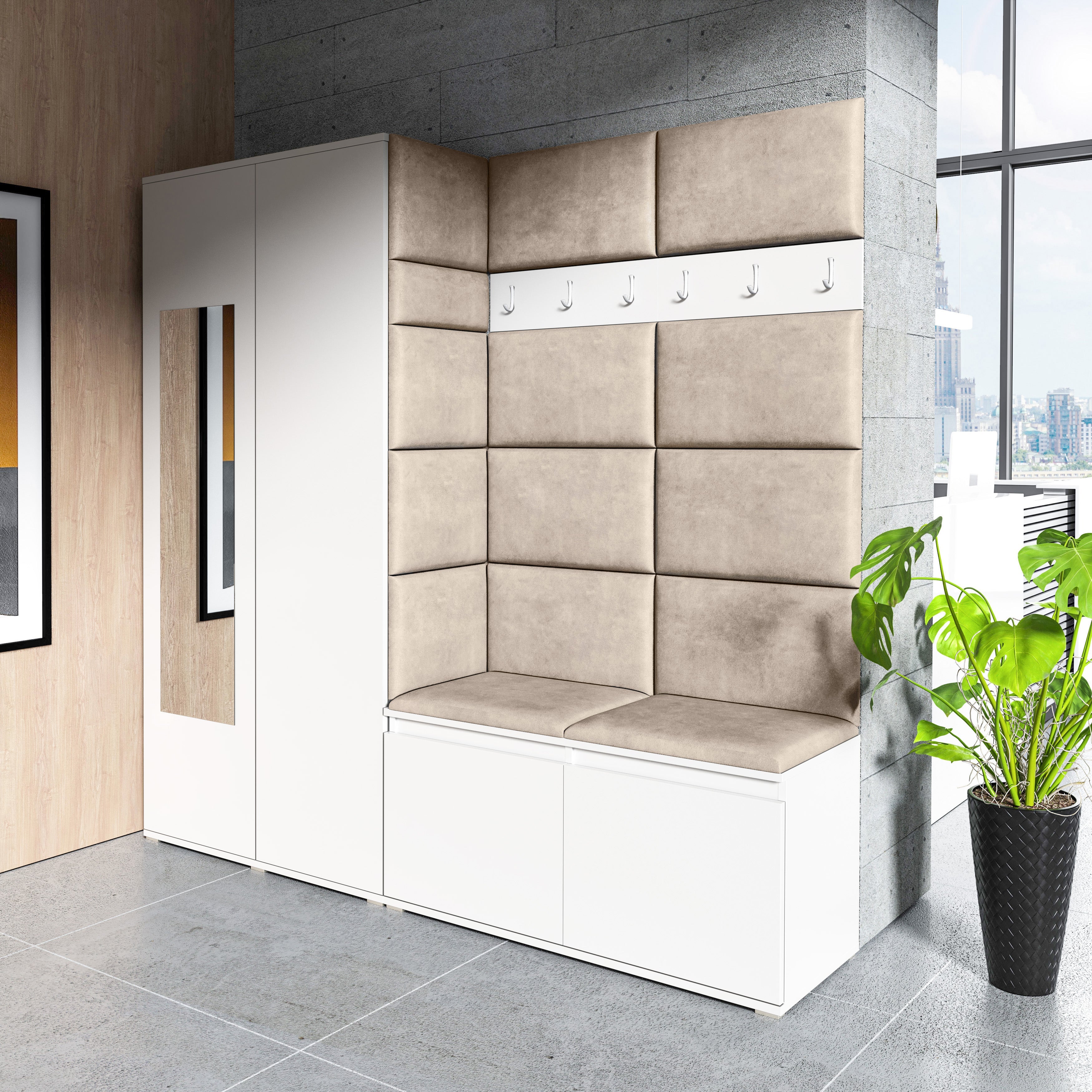 PK Emi 8 Hallway Wardrobe White - Upholstered Panels in Various Colours