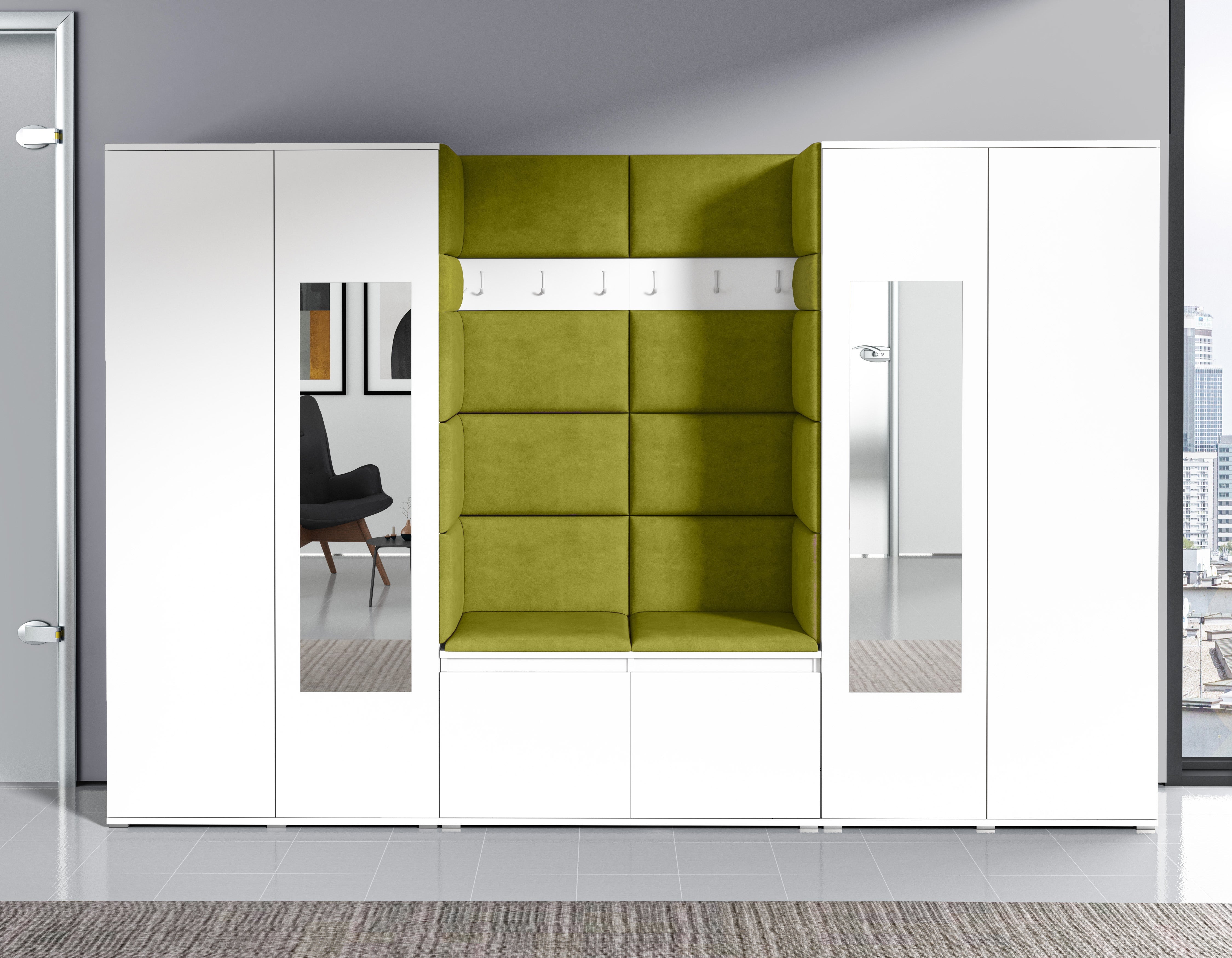 PK Emi 10 Hallway Wardrobe White- Upholstered Panels in Various Colours