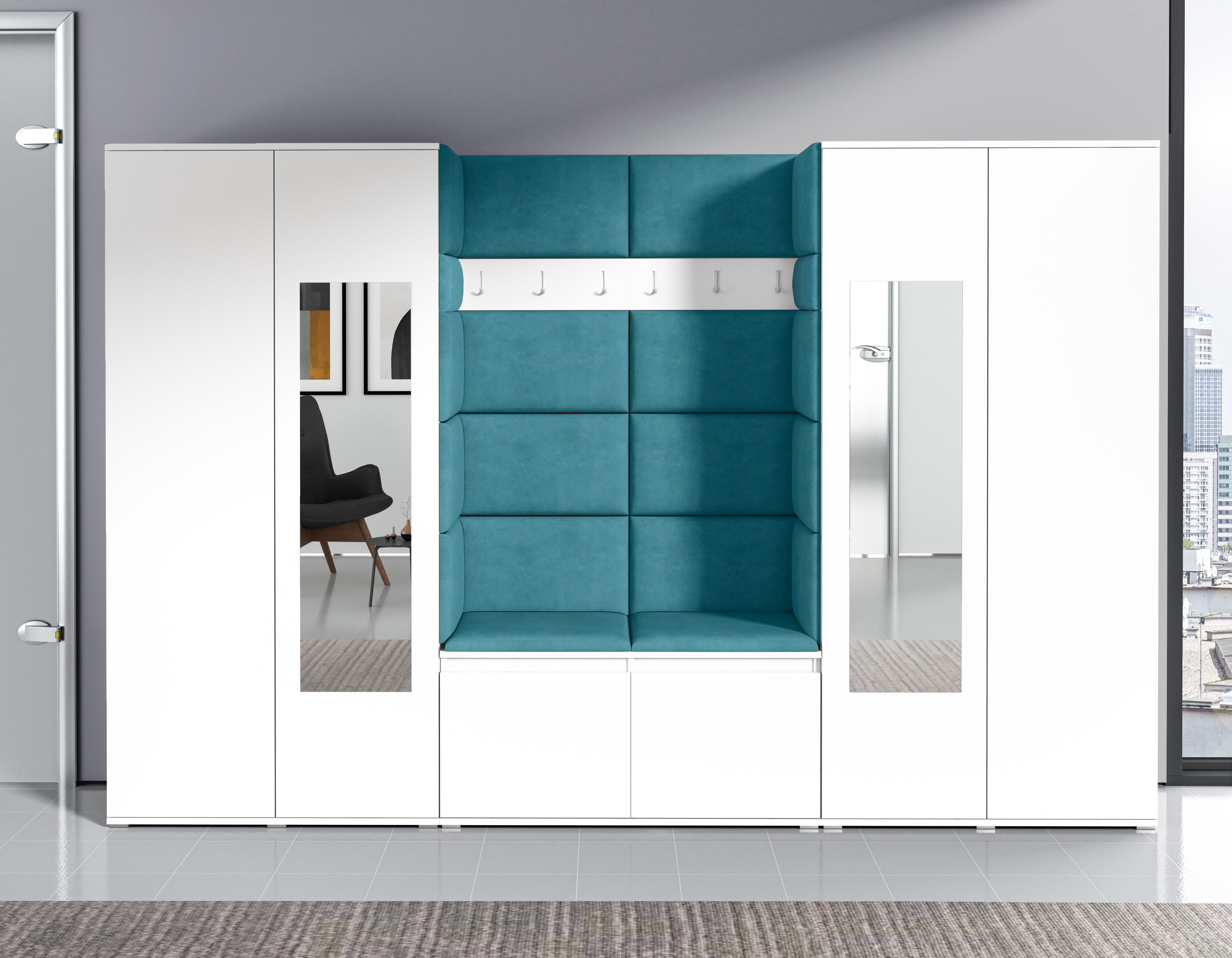 PK Emi 10 Hallway Wardrobe White- Upholstered Panels in Various Colours