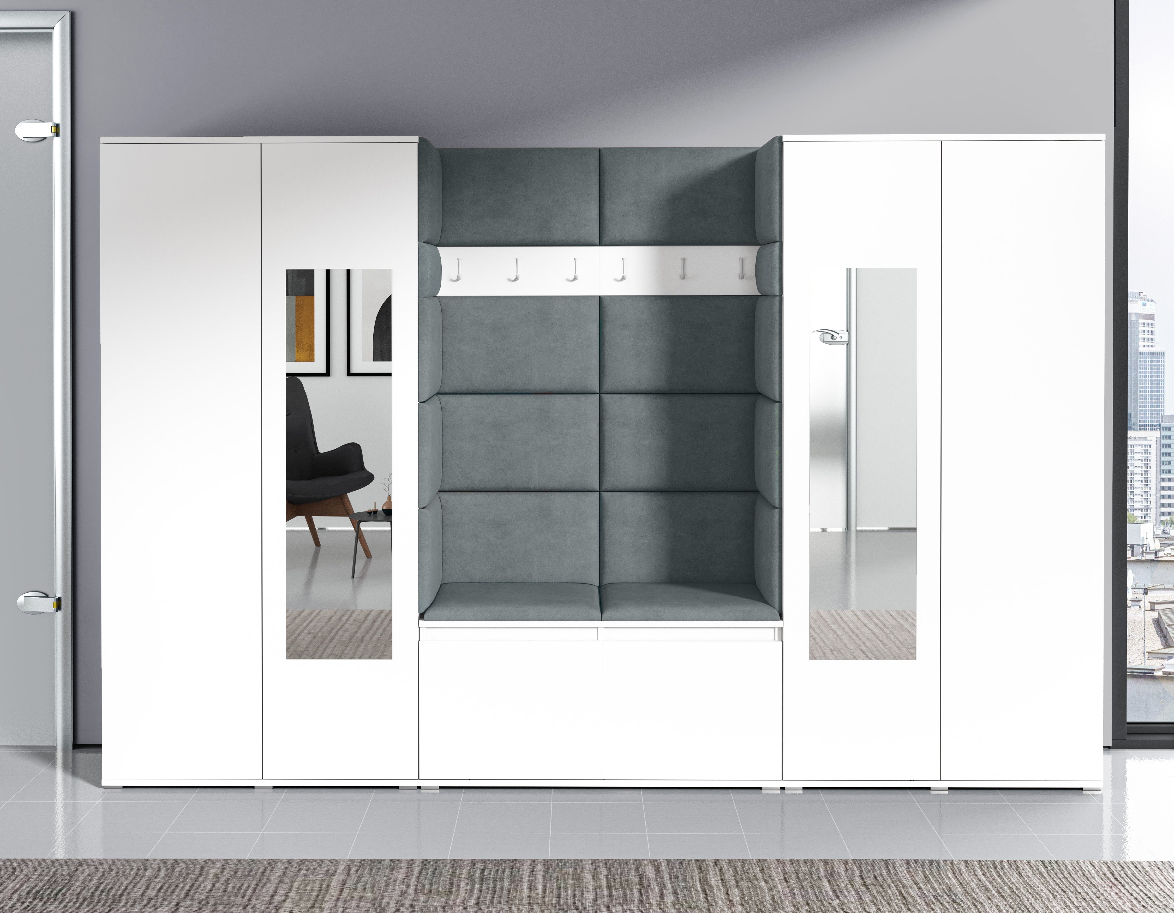 PK Emi 10 Hallway Wardrobe White- Upholstered Panels in Various Colours