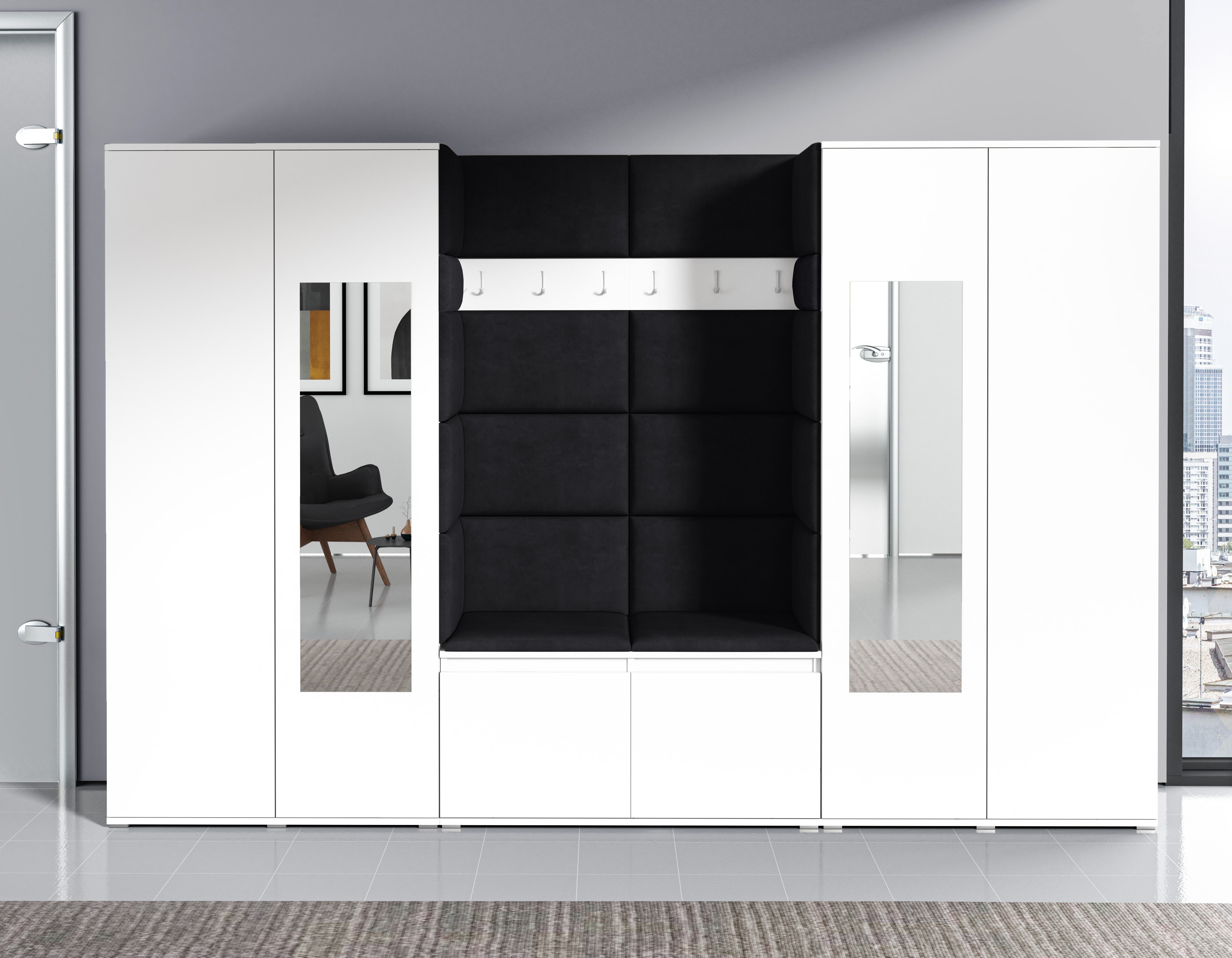 PK Emi 10 Hallway Wardrobe White- Upholstered Panels in Various Colours