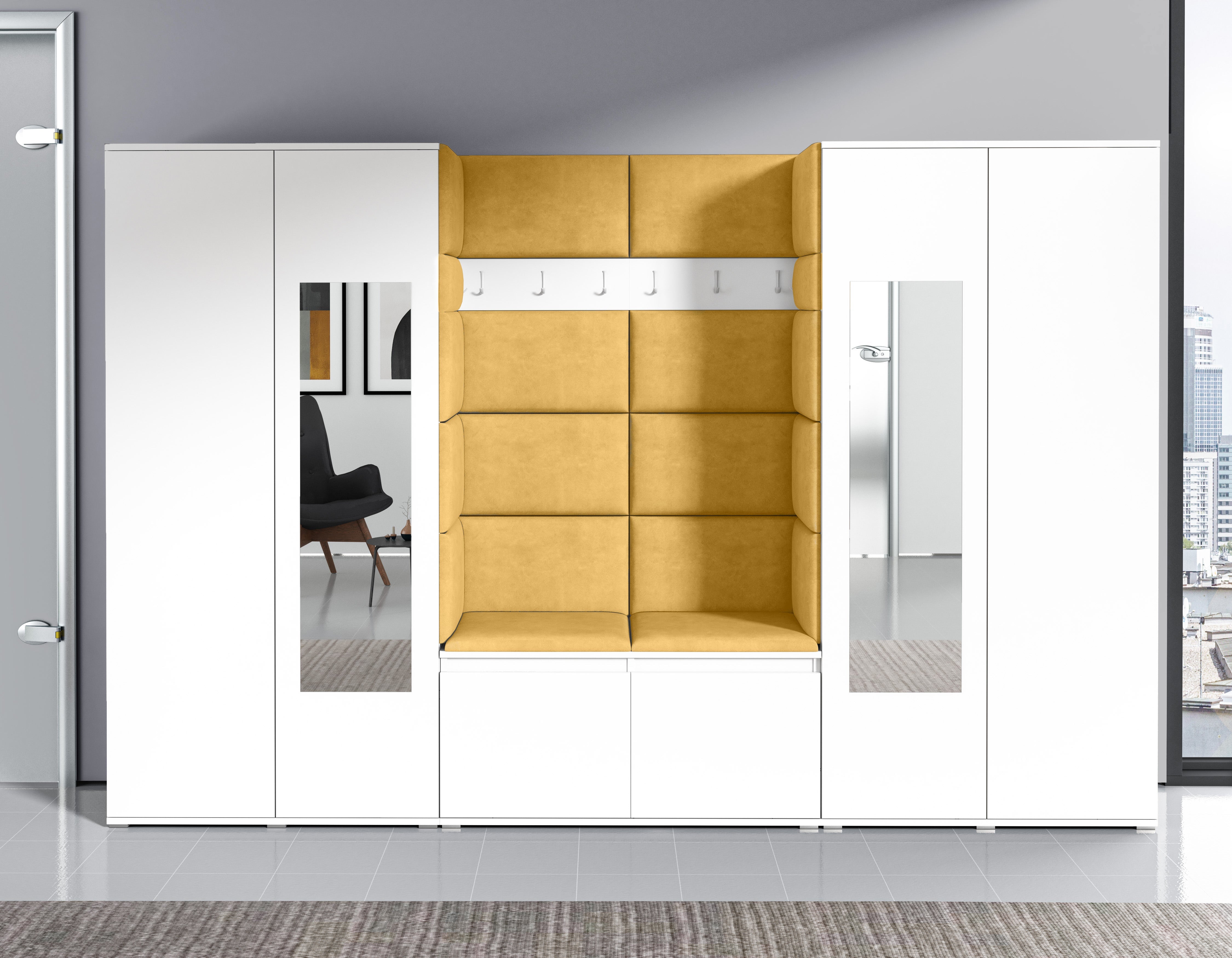 PK Emi 10 Hallway Wardrobe White- Upholstered Panels in Various Colours