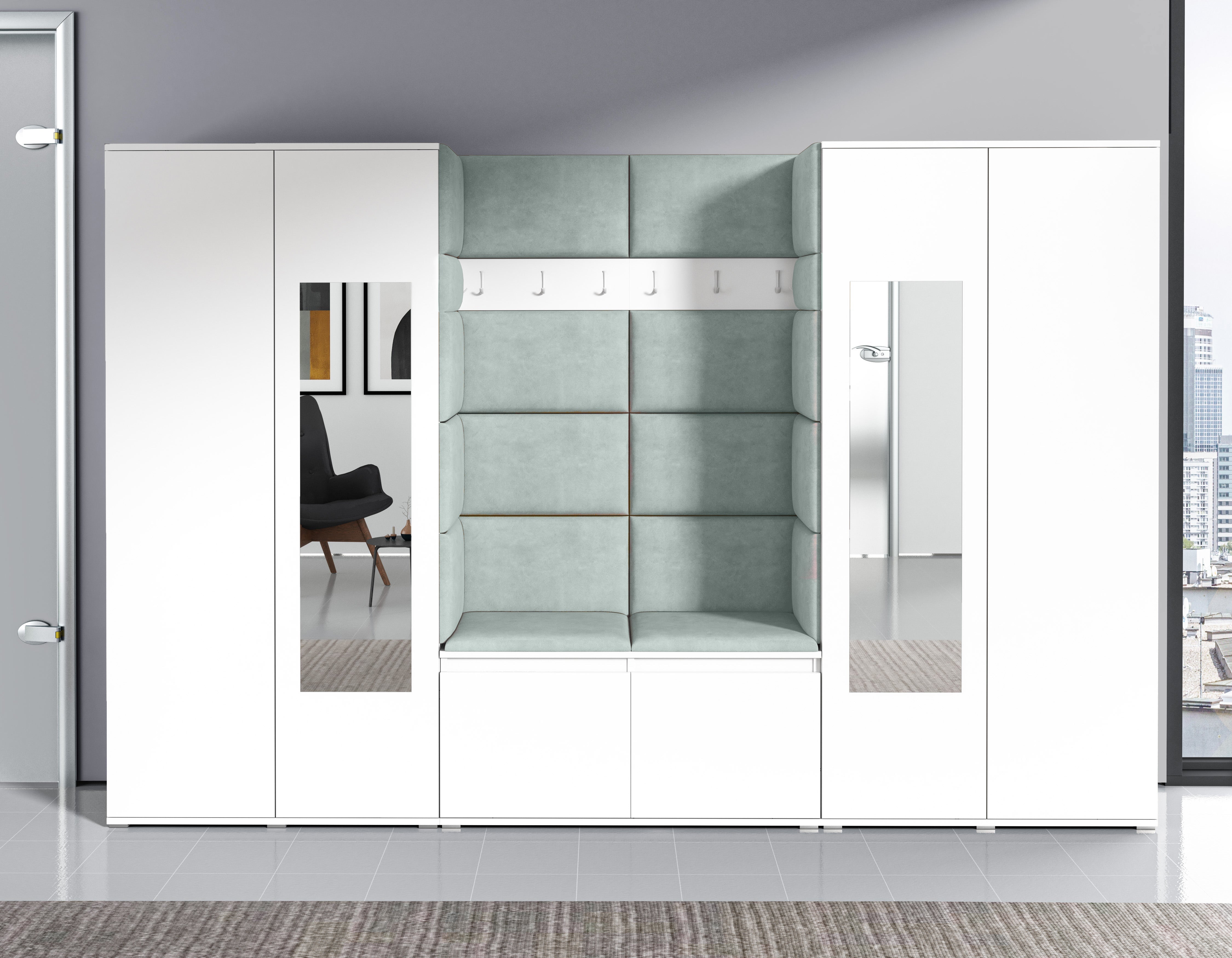 PK Emi 10 Hallway Wardrobe White- Upholstered Panels in Various Colours