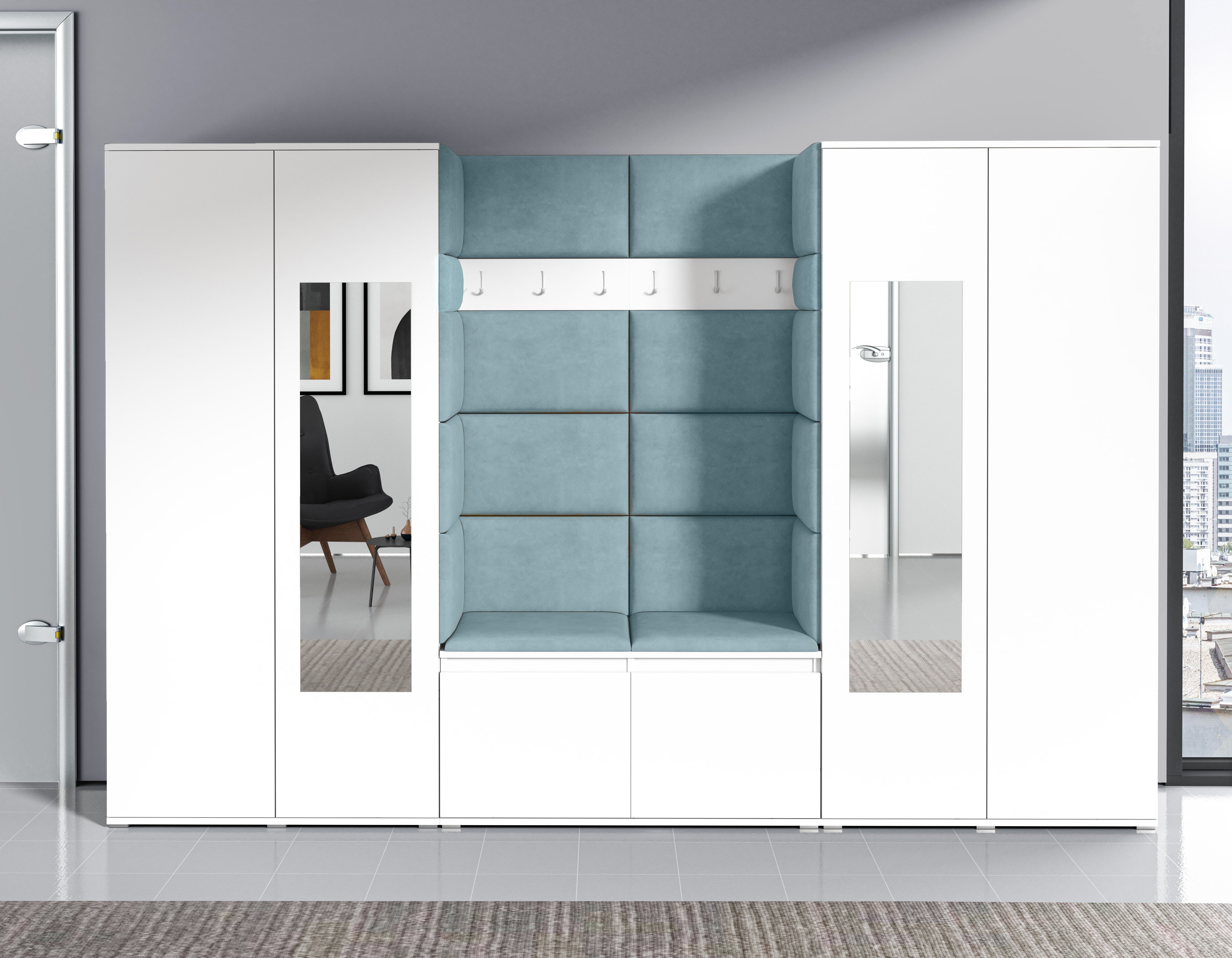 PK Emi 10 Hallway Wardrobe White- Upholstered Panels in Various Colours