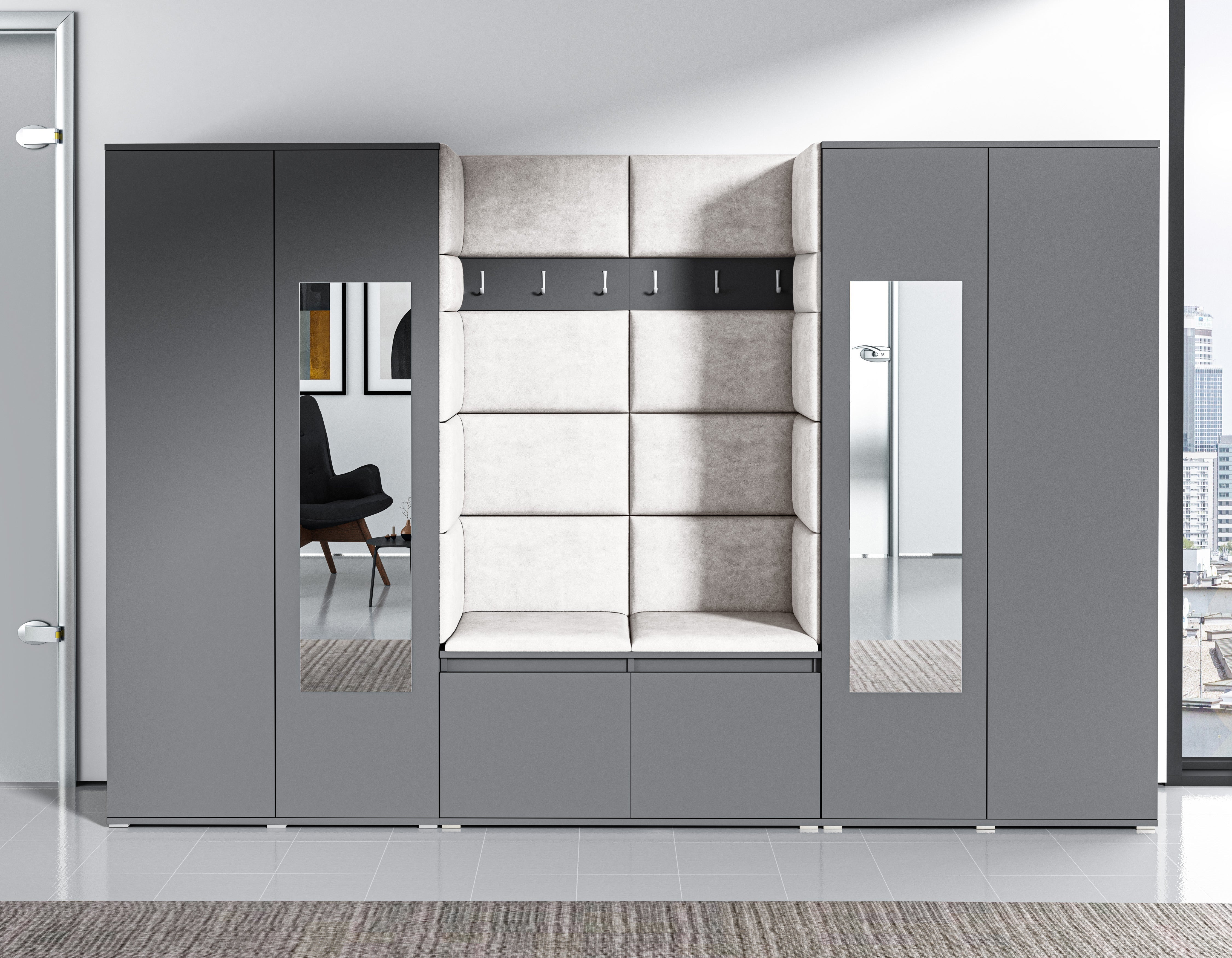 PK Emi 10 Flurgarderobe Graphit - Polsterpaneele in verschiedenen Farben