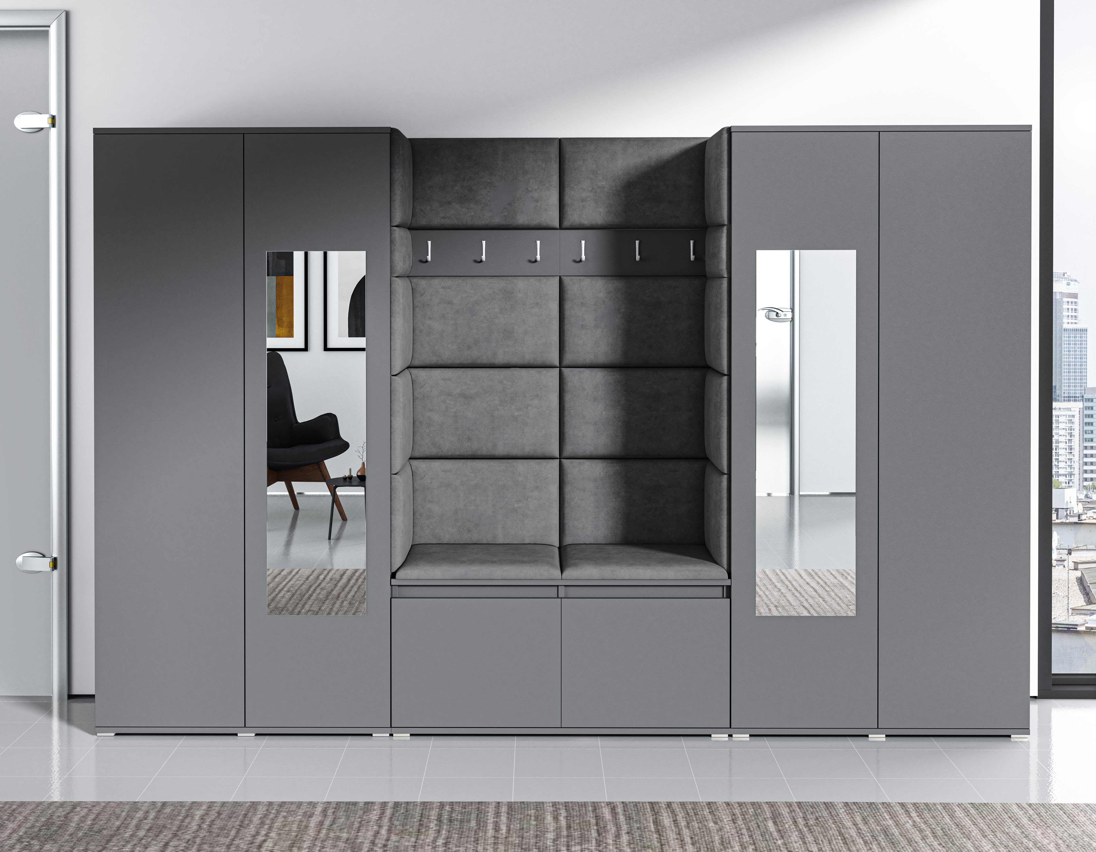 PK Emi 10 Hallway Wardrobe Graphite - Upholstered Panels in Various Colours